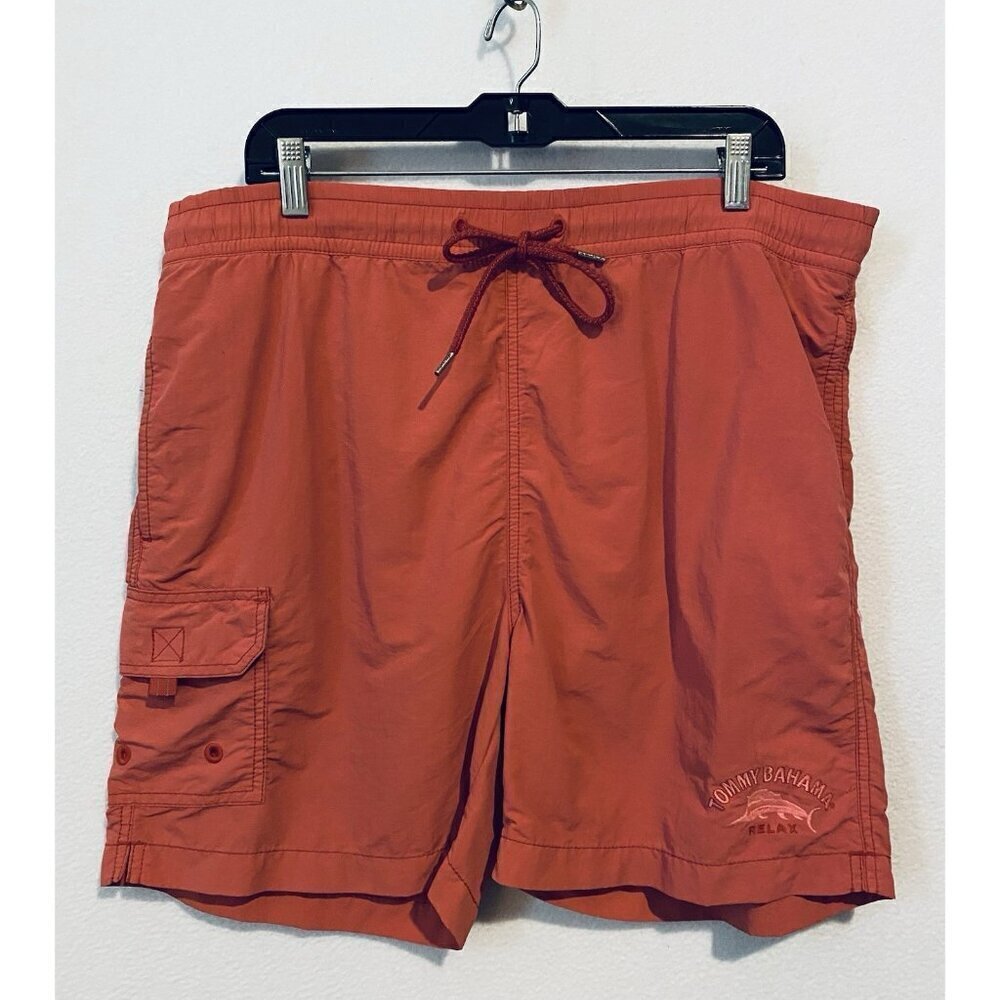 Tommy Bahama Swim Trunks Mens Medium Light Red Drawstring Lined Embroidered